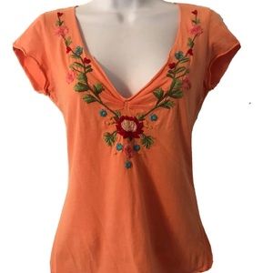 Johnny Was  JWLA  Flutter Sleeve Tee Blouse Peach Top XS (D15)